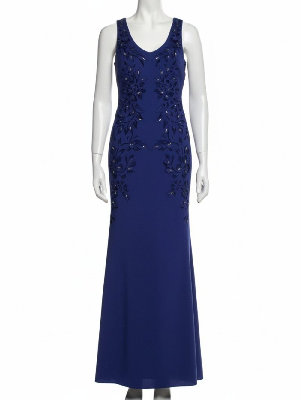 Badgley Mischka Women's Blue Embellished Laser-Cut Trumpet Gown Size 10